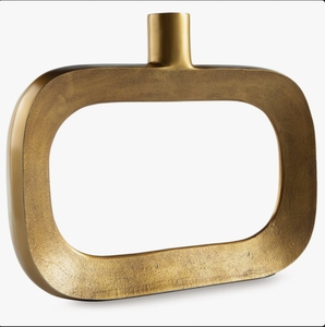 Handmade Modern <b>Gold</b> Metal <b>Vase</b> Horizontal Oval Cutout Shape Luxury Tabletop Centerpiece Decorative Flower Vessel Home Decor - Product Image 2