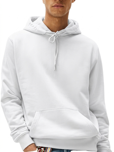 Sweat à capuche décontracté pour homme en molleton uni, 80% coton 20% polyester, brodé, hiver, épaules tombantes, encolure croisée, ourlet et poignets côtelés - Product Image 2