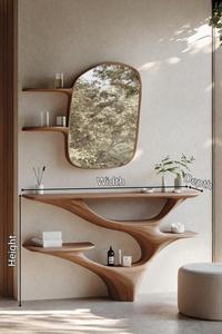 Mueble de Baño Moderno Hecho a Mano con Lavabo de Madera de Nogal con Borde Natural, Espejo y Mesa Consola, Resistente al Agua - Product Image 5