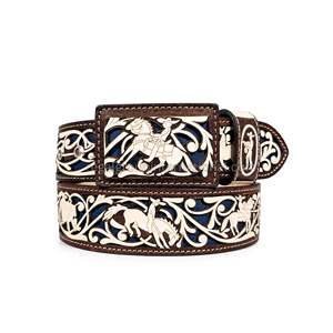 High Quality Western Style Horse Rider & Floral Scrollwork Grain Leather <b>Belt</b> for Men & Women Premium Brown <b>Cowboy</b> <b>Belt</b> - Product Image 1
