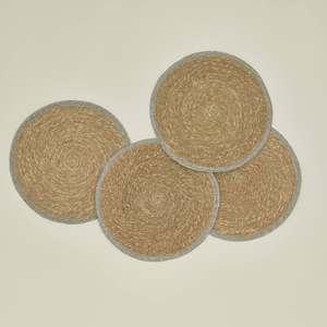 Wholesale Eco Friendly Braided Handwoven Natural Wicker Seagrass <b>Round</b> <b>Placemat</b> Gray Border Dining Table Mat Bulk Hotel Decor - Product Image 3