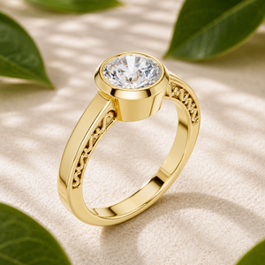Bague solitaire en or jaune massif 14 carats avec diamant rond brillant de 1 carat cultivé en laboratoire, sertie de filigrane, certifiée IGI, OEM ODM - Product Image 2