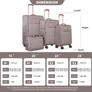 4 pezzi Softshell valigia Spinner Set di ruote Terylene leggero resistente in kaki comprese le taglie 16/20/24/28 - Product Image 6
