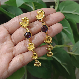 18k Gold Plated Round Cut Hydro Quartz Chalcedony Gemstone Earring Flower <b>Drop</b> Elegant Statement Fashion Earrings For Women - Product Image 5