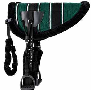 Sillín de equitación sin montura para caballo, conjunto completo con almohadilla acolchada suave, estribos y cincha con asa para paseos de sendero - Product Image 1