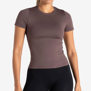 2026 T-<b>Shirt</b> Solid Color Blank <b>Women</b> <b>Compression</b> Slim Fit High Stretch Anti-Pilling Spandex T-<b>Shirt</b> Custom Logo - Product Image 1