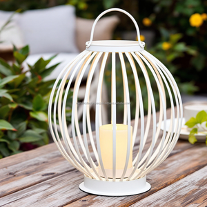 Jaula de alambre blanca elegante Vela Tarro Linterna con mango único Decoración moderna para el hogar y acento para eventos al aire libre - Product Image 2