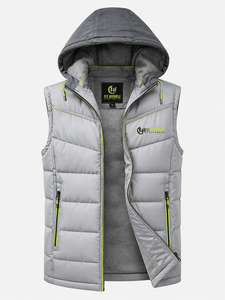Chaleco Acolchado con Capucha para Hombre Fly Humble, Gris Verde Neón, Cierre de Cremallera, Ropa Deportiva de Otoño, Transpirable, Resistente al Viento, Cuello Alto, Corte Regular - Product Image 1
