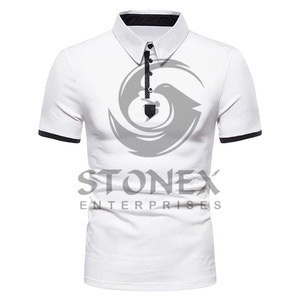 เสื้อโปโลสำหรับผู้ชายเสื้อยืดคอสูงสั่งทำความยาวสั้นผ้าฝ้าย100% - Product Image 1