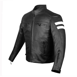 Veste de moto en cuir PU noir pour homme, col montant, fermeture éclair, coupe régulière, couleur unie, style motard - Product Image 2