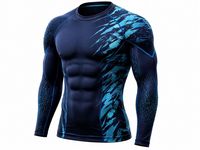 Kaos Olahraga Pria Lengan Panjang O-Neck Rash Guard dengan Logo Depan Cetak Sublimasi Ramah Lingkungan Cepat Kering Tanpa Jahitan Spandex Poliester.