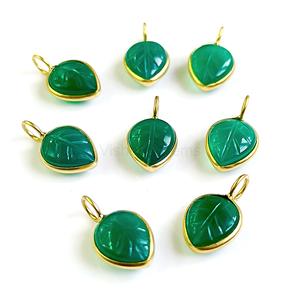 Natural Green Onyx Leaf Carved Gemstone Pendant 925 Sterling <b>Silver</b> Gold Plated <b>Charm</b> Pendant Hand Carved Onyx Jewelry Wholesale - Product Image 2
