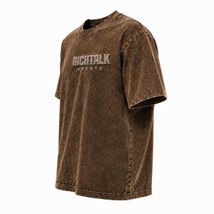 Unisex Oversized <b>Collarless</b> Short Sleeve 100% Cotton Fleece Acid Wash Front Embroidered Logo Quick Dry Pocket Sporty Casual Soft - Product Image 4