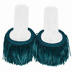 Teal Velvet Fringe Epaulettes with <b>Silver</b> Trim Circular Sew-On Badges for Garment Decoration - Product Image 4