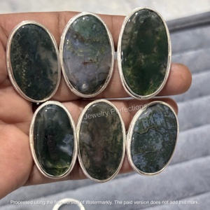 Bague de créateur en argent sterling 925 avec agate mousse ovale sertie clos, bijou de fête tendance, vente en gros, directement de l'usine - Product Image 2