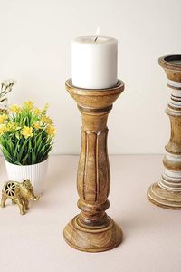 Porte-bougie rond en bois naturel artisanal, style rustique, décoration de table pour la maison - Product Image 4