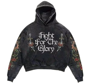 Sudadera con Capucha Estampada 'Jesus Is My King' para Hombre, Corte Holgado, Lavado Ácido, Color Gris, Algodón French Terry, Estilo Hip Hop - Product Image 1