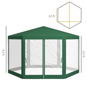 Tenda per Matrimoni ed Eventi all'Aperto 13 X 11 Verde con Pareti Laterali in Rete Protettiva, Corde, Picchetti e Tettoia Esagonale Parasole - Product Image 3