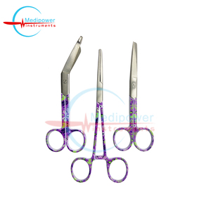 ชุดกรรไกรพยาบาลขายส่ง 3 ชิ้น สีม่วง พร้อมกรรไกรตัดผ้าพันแผลแบบใบไม้ 5.5 นิ้ว คีมหนีบหลอดเลือด 6 นิ้ว ชุดเครื่องมือผ่าตัด - Product Image 2