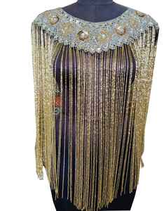Cape d'épaule de luxe perlée à la main avec franges, ornée de perles de verre lourdes et de pompons, pour robes de soirée, bijou de corps de caractère, prix de gros - Product Image 1