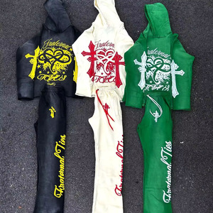 OEM Cotton Streetwear Hooded Men's Tracksuits Sweatsuit <b>Lightweight</b> Breathable Flared Two-Piece <b>Jogger</b> Sets - Product Image 4