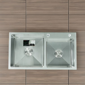 Évier de cuisine en acier inoxydable traditionnel à double bac, carré, poli, fait à la main, de qualité supérieure - Product Image 1