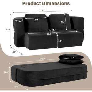 Divano Letto Convertibile Scott Queen con Coperta, Divano Modulare Cloud Senza Struttura, Stile Bracciolo Dritto per Soggiorno e Camera da Letto - Product Image 2