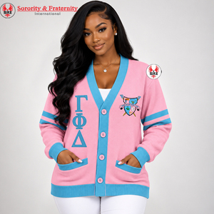Sorority & Fraternity International Gamma Phi Delta Knitted <b>Cardigan</b> <b>Women</b> Preppy Style V-Neck Long Sleeve Embroidered Lettering - Product Image 1