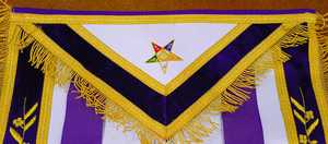 Tablier maçonnique OES Ventoria Enterprises, broderie à la main en fils dorés, velours violet, franges dorées, équerre et compas G - Product Image 3