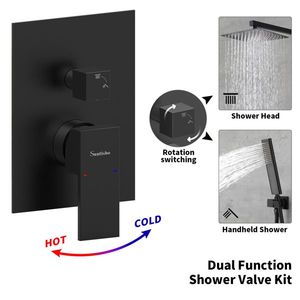 Set Rubinetto Doccia Vasca da Bagno Maschio NPT in Ottone Massiccio, Sistema Doccia a Pioggia Nero Opaco da 12 Pollici, Rubinetto Vasca a Cascata Nichelato con Getto Spray - Product Image 2
