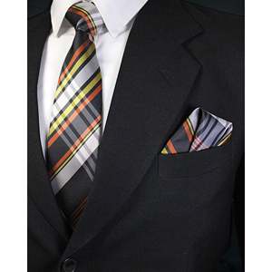 Conjunto de corbata étnica a cuadros naranja y negra - Product Image 1