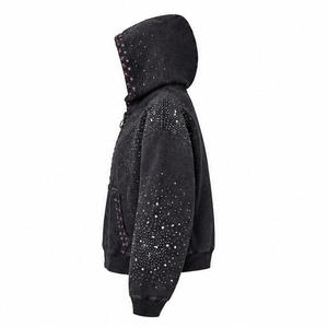 Sweat-shirt à capuche vintage noir pour homme, orné de strass, style hip-hop, à prix de gros. - Product Image 4