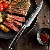 Ensemble de couteaux à steak en acier inoxydable à dents de scie avec manche en bois, style occidental, boîte cadeau métallique pour hôtel, vente en gros pour les fêtes