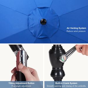 Sombrilla de Patio para Exteriores de 9 Pies con Manivela de Inclinación con Botón, 8 Varillas Resistentes, Protección UV, Sombrilla de Playa - Product Image 5