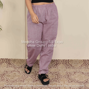 Pantalon décontracté coupe droite en mélange de coton avec taille élastique, confortable pour la détente, le pyjama, le quotidien ou le bureau pour femme - Product Image 2