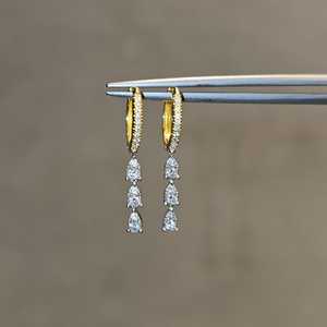 Teardrop Lab Grown Diamond Hoop Earrings 10K 14K 18K <b>Solid</b> Real <b>Gold</b> Prong Set Dangle Drop Luxury <b>Huggies</b> Manufacturer Wholesale - Product Image 4