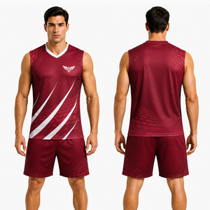 Mens Maroon Volleyball Uniform Set Custom Sleeveless Jersey Shorts Breathable Quick Dry Team Sportswear - Product Image 1