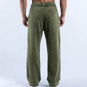 Custom Made Wide Leg 100% Cotton Acid Washed Fashionable <b>Baggy</b> Sweatpants Custom Embroidery Logo Breathable <b>Joggers</b> - Product Image 3