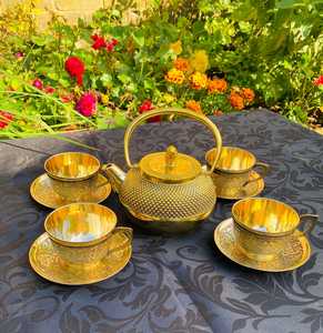 Luxury Brass Tea <b>Set</b> with <b>Teapot</b>, Cups, Saucers and Serving Tray – Traditional Indian Handcrafted Brass Tea & Coffee <b>Set</b> - Product Image 1