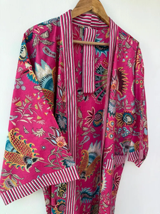 Bata Kimono de Algodón Suave con Estampado de Bloques y Dibujos Animados Naaz Textile para Mujer, Camisón de Verano Hecho a Mano ODM con Cuello en V y Cintura Elástica - Product Image 4