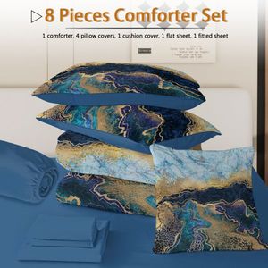 8-Piece Marble Queen Size <b>Comforter</b> Set 1 <b>Comforter</b> 2 Pillow Shams 1 Flat Sheet 1 Fitted Sheet <b>Bed</b> Bag Marble <b>Comforter</b> Sets - Product Image 2