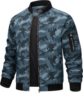 Men's <b>Camouflage</b> Bomber Jacket Windproof Zipper Closure Casual Style Autumn Wear Polyester Material Turn-down Collar - Product Image 1