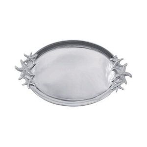 Luxury <b>Round</b> Metal Serving <b>Tray</b> with Starfish Handles Coastal Decorative <b>Tray</b> for Home & Hotel - Product Image 1