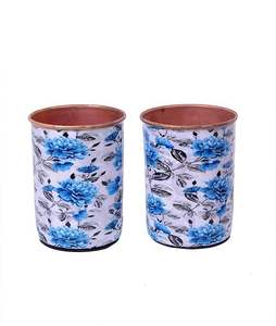 Gobelet en cuivre blanc et bleu à motif chevron, tasse à boire en émail à motif géométrique, vaisselle décorative moderne pour la maison, l'hôtel et le restaurant - Product Image 2