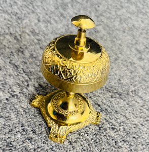 Sonnette de réception en laiton avec socle orné, dôme floral gravé, sonnette de service à pression manuelle pour hôtel, restaurant, bureau - Product Image 3