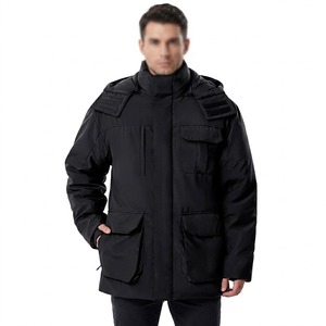 <b>Men's</b> <b>Black</b> <b>Long</b> Windproof Puffer Jacket Thick Hooded Winter Workwear <b>Coat</b> Stand Collar Zipper - Product Image 2