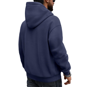 Men's <b>Navy</b> Blue Hooded <b>Sweatshirt</b> Regular Fit Cotton Fleece Casual Autumn Wear with Front Pocket and Drawstring Hood - Product Image 5