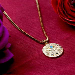 Collar con Colgante de Ojo Turco Chapado en Oro de Plata Esterlina 925, Medallón Redondo Texturizado con Circonitas Cúbicas Coloridas y Turquesa, Joyería al por Mayor - Product Image 5
