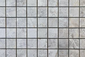 Square Light Grey Mosaic Marble Tile <b>Sandblasted</b> Bush Hammered Modern Interior Wall 300x300mm 8mm Thickness Water Resistant - Product Image 3