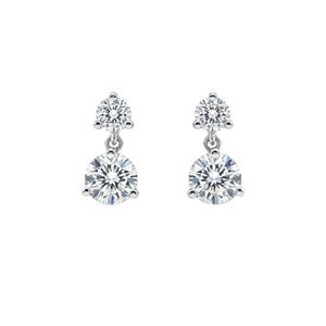 Pendientes colgantes redondos de oro de 14K con 4 diamantes cultivados en laboratorio de 2 quilates, engaste de 3 puntas, joyería fina elegante para fiesta - Product Image 2